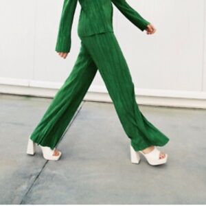 Zara green pleated wide leg pants Size S